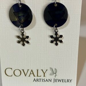 Blue and Silver Snowflake Earrings